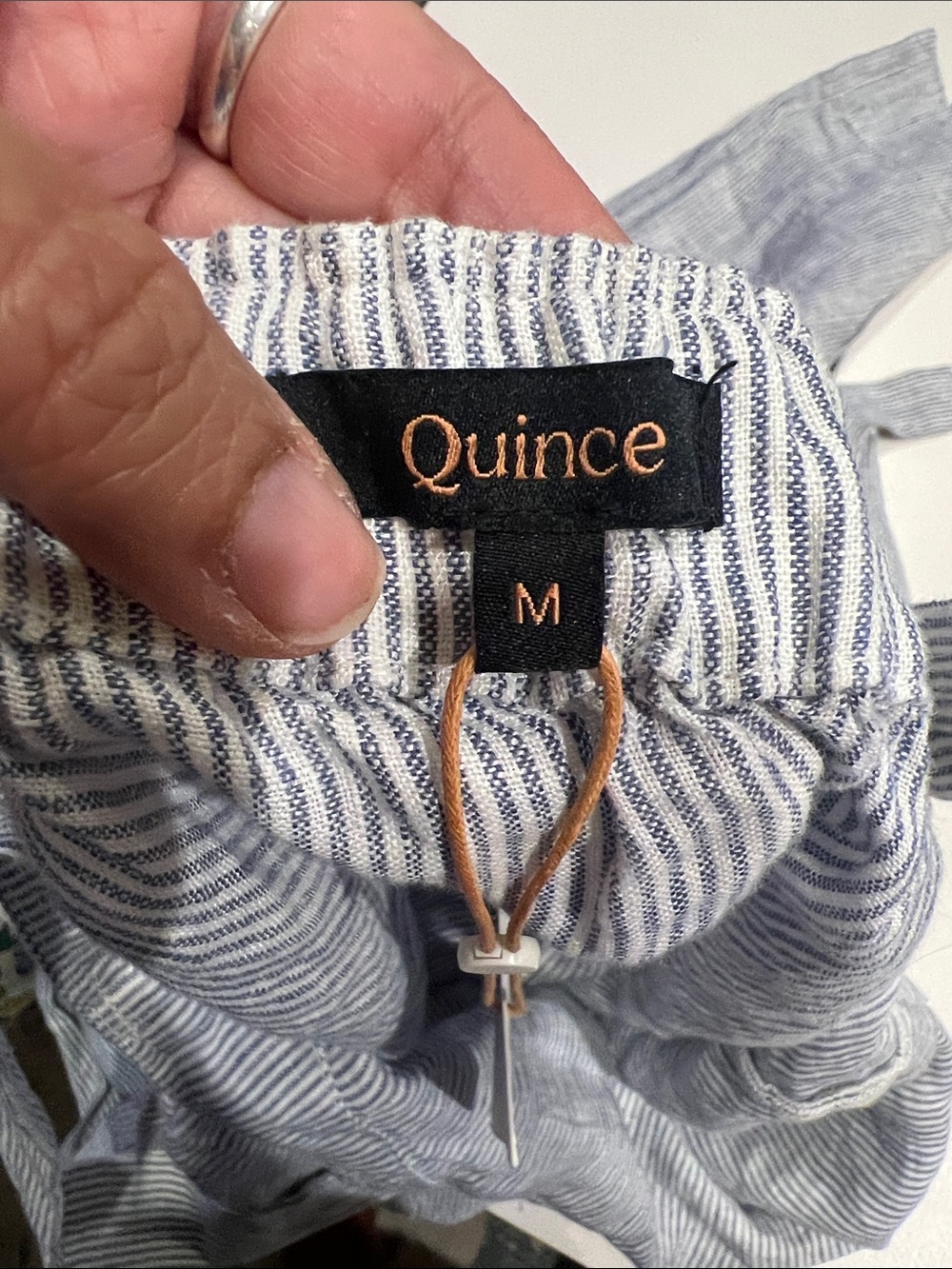 Quince 100% European Linen Square Neck Jumpsuit in blue pinstripe pattern Size M - Picture 8 of 13